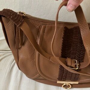 Kooba Tan Leather Shoulder Bag with Braided Detail